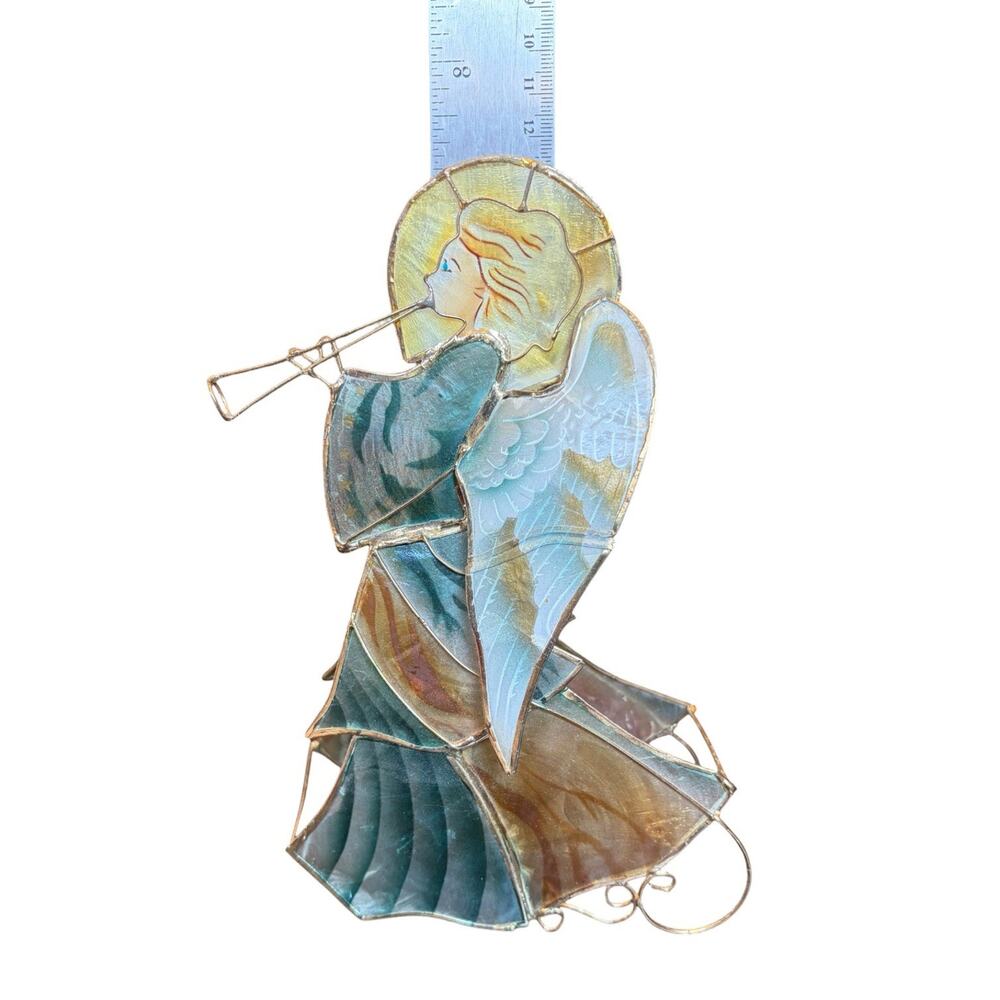 1980s CAPIZ SHELL HERALD Christmas ANGEL blowing Trumpet Collectible